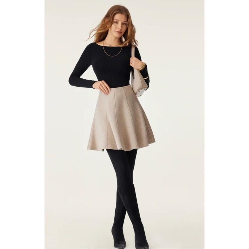 NWT OGL CashSoft High Waisted Flare Hem Mini Skirt Heather Brown small - Picture 2 of 13